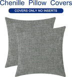 CaliTime Throw Pillow Covers Decorative 22 X 22 Inches Pack of 2 Cozy Chenille Cushion Cases for Couch Sofa Bed Living Room Home Medium Grey