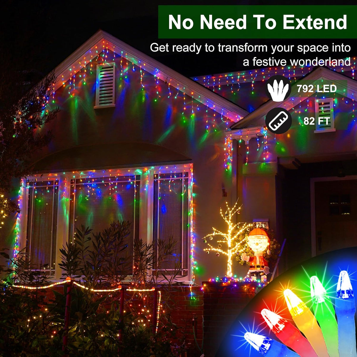 792 LED Christmas Lights with 176 Drops,82ft 8 Modes Fairy Hanging String Lights with Time Waterproof, Plug-in Christmas String Lights for Holiday Wedding Party Christmas Decorations (Multicolor)
