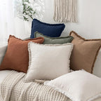 MIULEE Boho Linen Fringe Decorative Throw Pillow Covers Dark Navy 20x20 | Set - Image 5