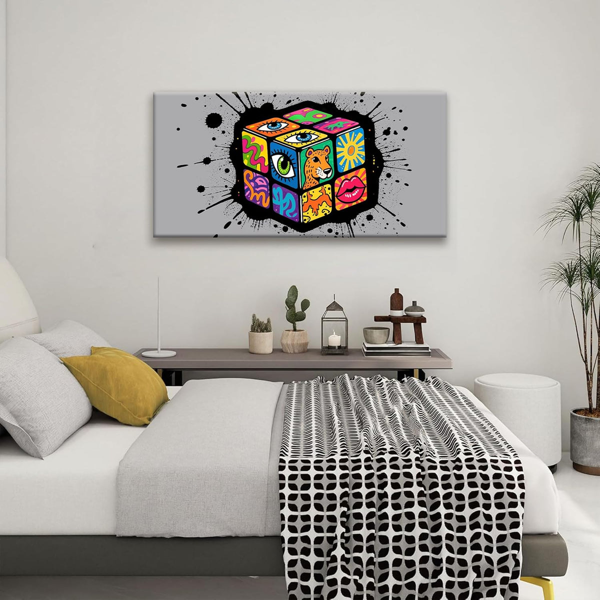 TAIJXAGSG Abstract Wall Art For Living Room Artwork Multicolor Graffiti Cube Canvas Art Wall Decor Modern Canvas Prints Pictures Abstract Wall Decor For Home Hotel Artwork 24x48 Inch