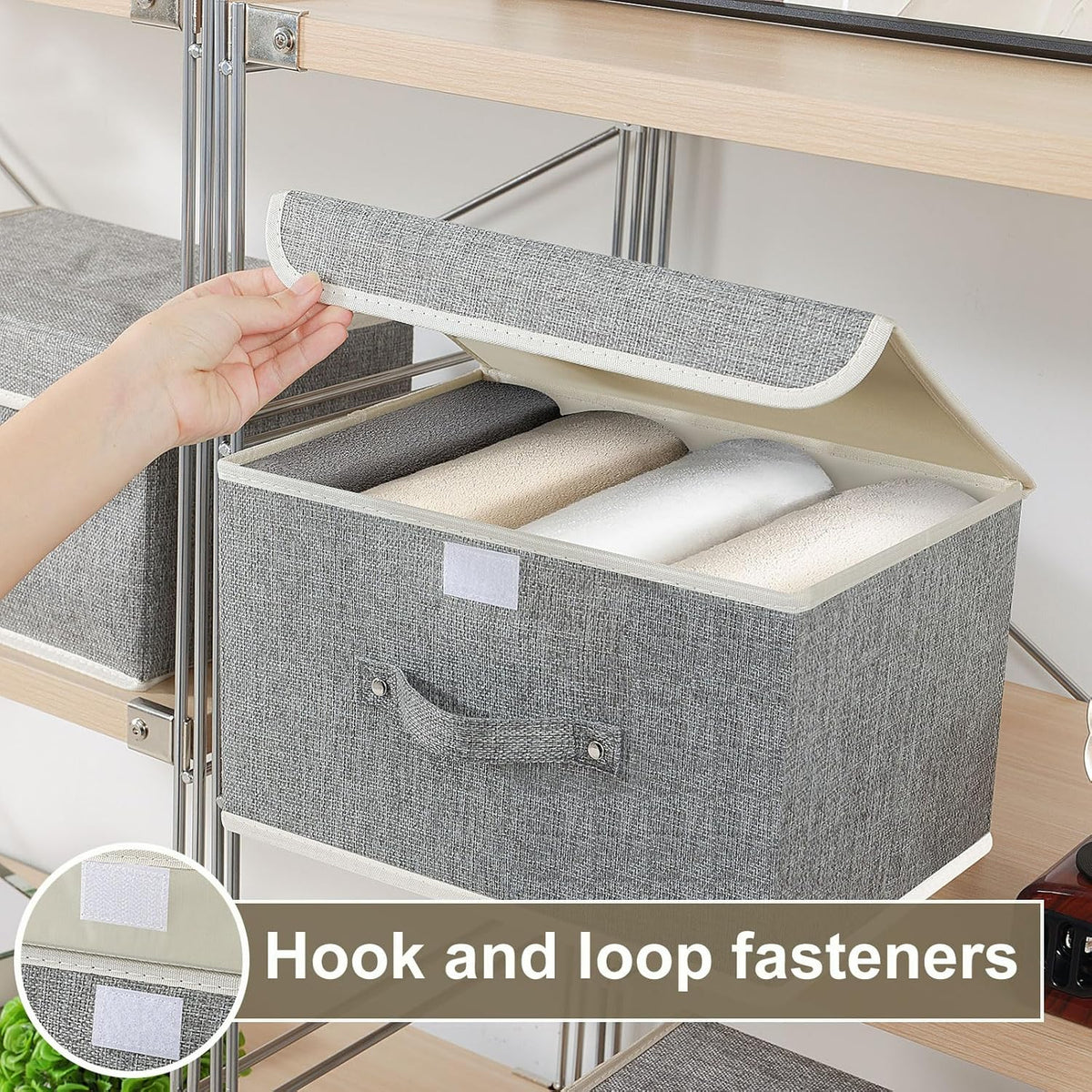 Fabric Storage Bins Cube Organizers with Flip-Top Lid and Handles,Storage Boxes for Organizing Home,Office,and Closet,Grey,3 Pack 13 X 9.1 X 7.9 in