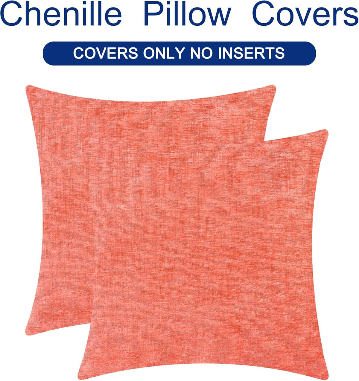 CaliTime Throw Pillow Covers Decorative 22 X 22 Inches Pack of 2 Cozy Chenille Cushion Cases for Couch Sofa Bed Living Room Home Living Coral