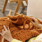 WESHIONGOO Chunky Knit Blanket Throw 50"×60" Knitted Throw Blankets for Couch Bed Fall Throw Blanket Fluffy Soft Blanket with Jumbo Chenille Yarn Thick 100% Handmade (Burnt Orange)