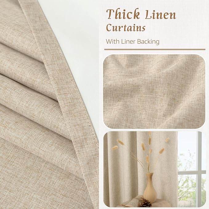 100% Blackout Natural Linen Curtains 68 Inches - Image 7