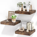 Square Floating Shelves for Wall, 12"W x 12"D x 1.2"H, Small Wooden Wall Mounted Display Shelf with Invisible Brackets for Living Room, Bedroom, Bathroom, Kitchen Decor, Set of 3, Rustic Brown
