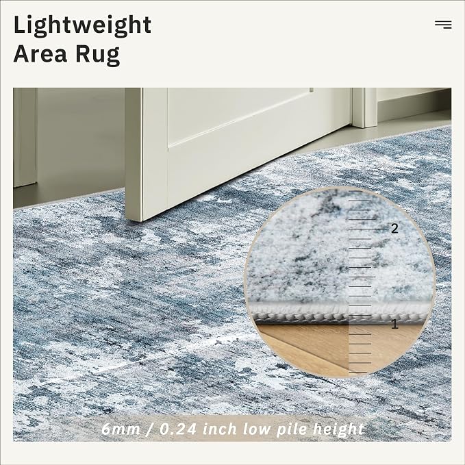 Soalmost Abstract Runner Rug 2x8 Washable Hallway Kitchen Runners Blue/Grey | - Image 7