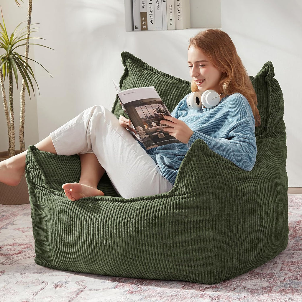 Giant Bean Bag Chair Sofa for Adults Teens, Comfy Corduroy Large Bean Bag Chairs with Armrests for Bedroom Living Room, Adult BeanBag Lazy Sofa Couch Chairs with Filler Included