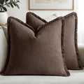 MIULEE Boho Linen Fringe Decorative Fall Pillow Covers Reddish Brown 16x16 | by MIULEE