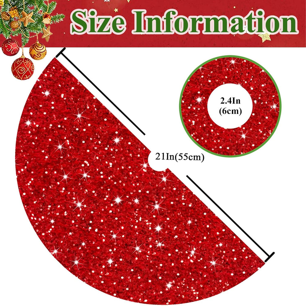 MODFUNS Red Christmas Tree Skirt Mini Glitter Tree Skirts 21 Inch Sequin Xmas Tree Skirt Thick Velvet Tree Mat Small Sparkly Tree Skirts Bling Christmas Tree Skirting Collar for Winter Holiday Decor