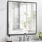 Black Bathroom Mirror for Wall, 30x36 Inch Rectangle With Metal Frame, Modern Vanity for Bathroom Living Room, Entryway Hangs Horizontal or Vertical