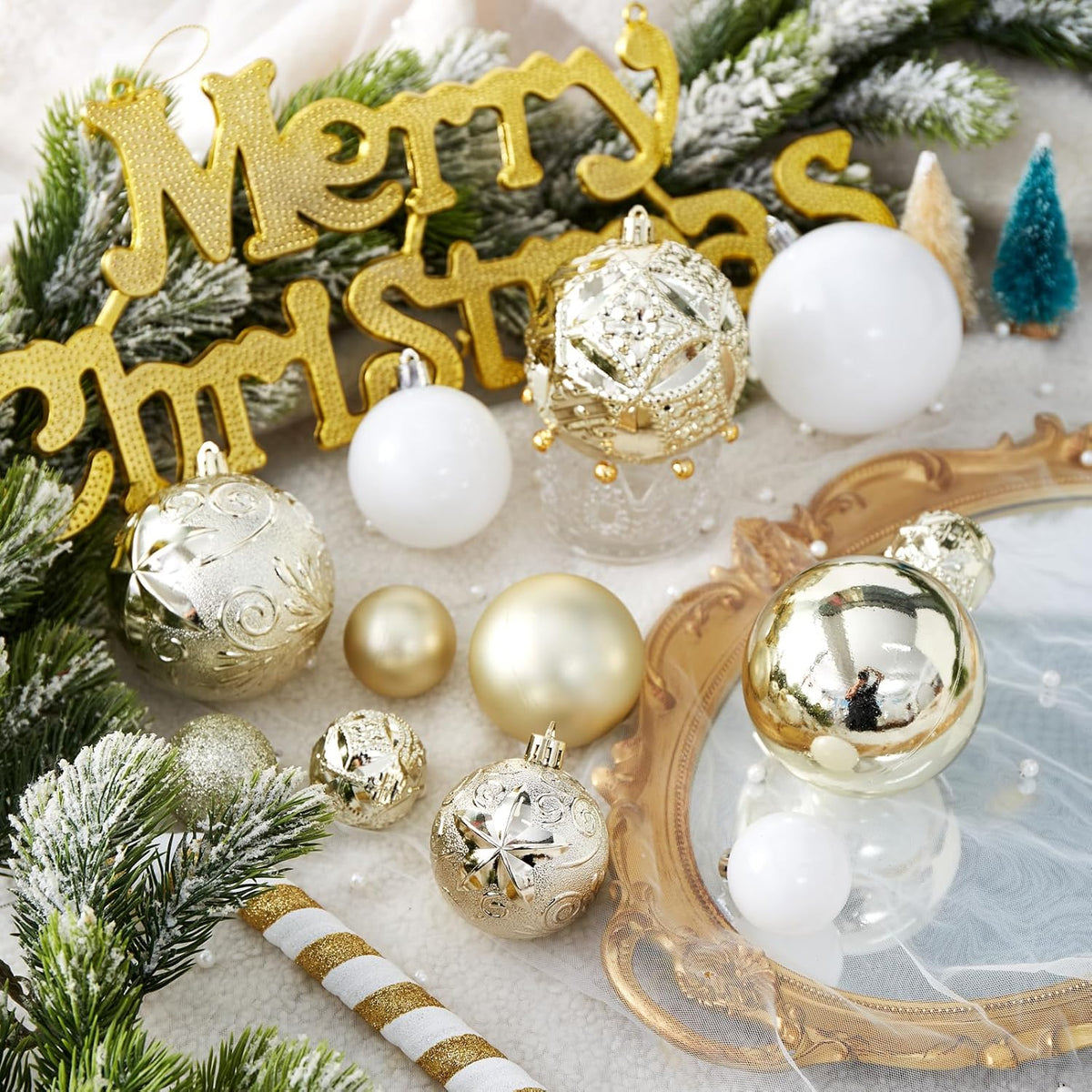87-Pack Shatterproof Christmas Ball Ornaments Set, Christmas Tree Decorations with Hand-held Gift Package for Xmas Tree Holiday Wedding Party, Champagne