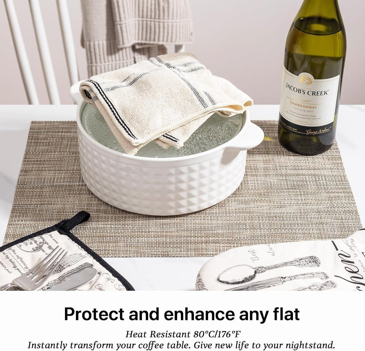 LEXMORE Placemats Set of 12 Vinyl/Plastic Woven Place Mats for Kitchen Table Indoor/Outdoor Washable Placemat Wipeable Dining Table Mats(A-Caramel)