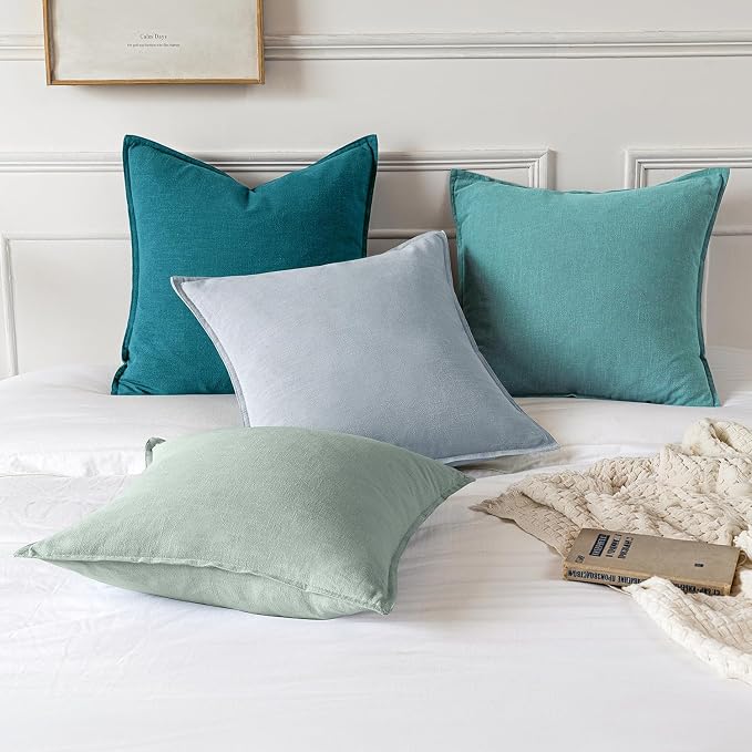 MIULEE Decorative Linen Pillow Covers 18x18 Inch Teal Blue | Boho Farmhouse​ - Image 4