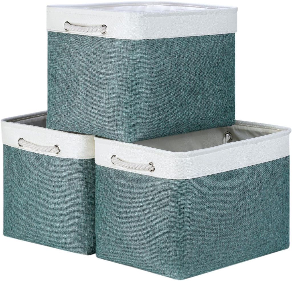 Bidtakay Large Storage Baskets for Shelves 3 Pack Fabric Storage Bins for Organizing Linen Collapsible Organizer for Closet-Deep Green