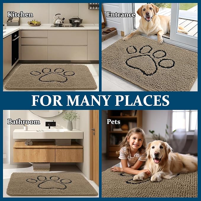 OLANLY Dog Door Mat for Muddy Paws 70x24, Paw Print Design Chenille Mud Mat | - Image 8