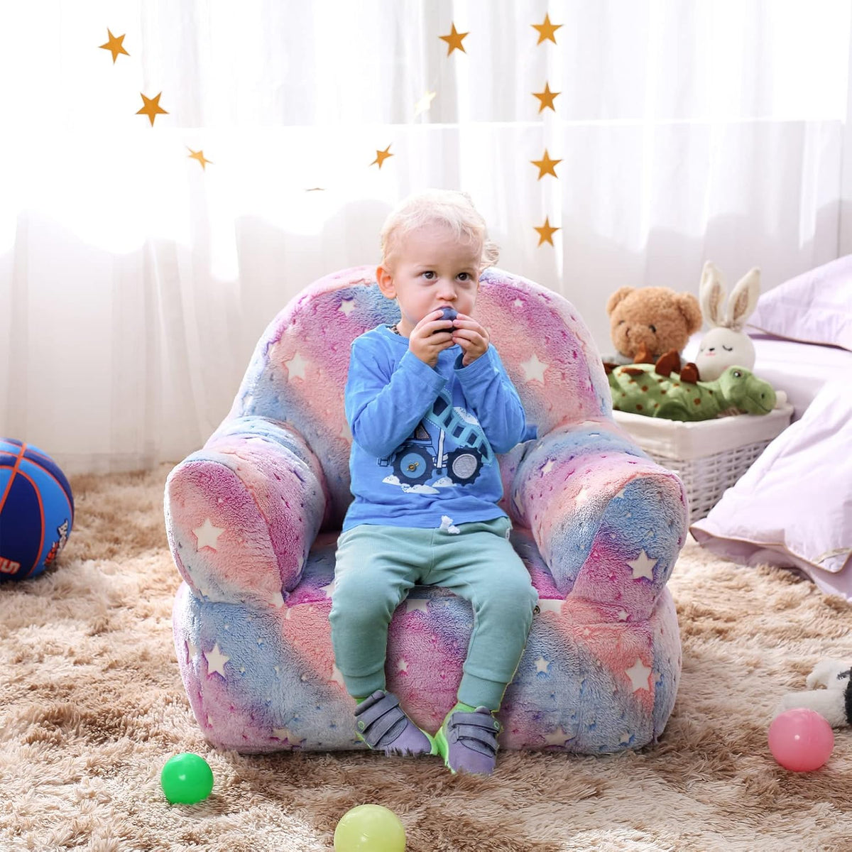 Toddler Chair, Glow in The Dark Kids Sofa Bean Bag Chair for Kids Children Couch Toddler Mini Sofa Armchair for Children, Lightweight Children Sofa Chairs (Rainbow Pink)