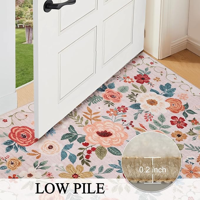DUKINO 2x4 Entryway Rug, Floral Washable Kitchen Rugs Non Slip, Soft Indoor - Image 8
