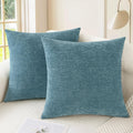 CaliTime Throw Pillow Covers Decorative 16 X 16 Inches Pack of 2 Cozy Chenille Cushion Cases for Couch Sofa Bed Living Room Home Smoke Blue