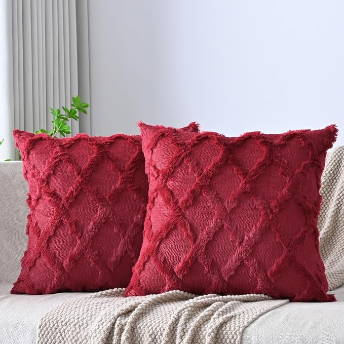 Set of 2 Soft Moroccan Throw Pillow Covers 16x16 Inch Plush Boho Decorative by Cozoomy