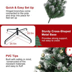 olelo 7.5 ft Artificial Christmas Tree, Snow Flocked Xmas Tree with 500 Lights, 1200 Branch Tips, 60 Decorative Pendant & 3 Decorative Socks, Metal Hinges & Foldable Base