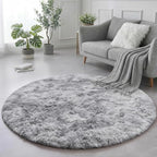 Amdrebio Tie-Dyed Light Grey Fluffy Area Round Rug 5Ft - Image 5