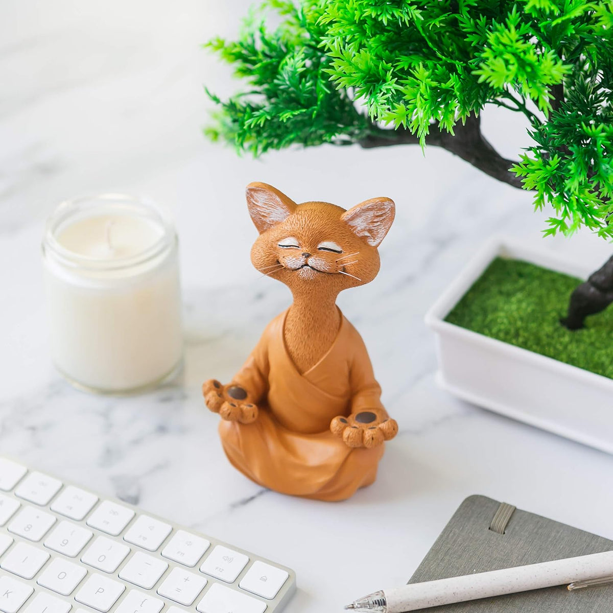 JFSM INC. 5" Whimsical Happy Cat Buddha Figurine – Zen-Inspired Resin Cat Statue – Meditating Animal Sculpture for Mindful Home or Office Decor – Peaceful Gift for Cat Lovers and Yoga Fans