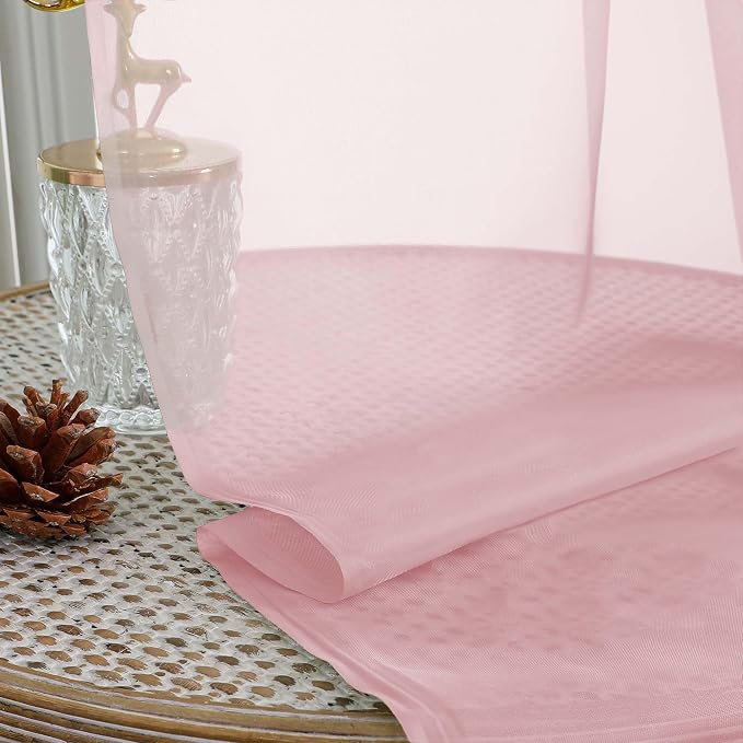 Blush Sheer Curtain 90 Inches Long 2 Panels Set, Solid Filmy Drapes - Image 7