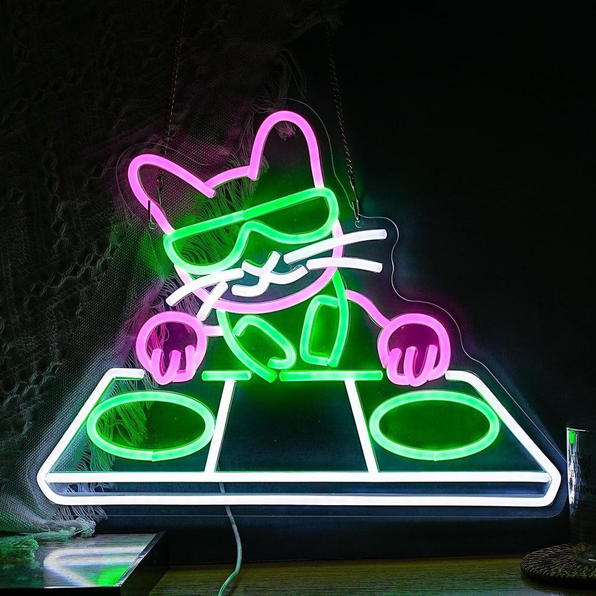 Cat DJ Player Neon Sign Dimmable DJ Player Led Neon Light for Wall Decor USB Powered Cool Neon Light Sign for Bar Party Man Cave Bedroom Art Wall Decoration