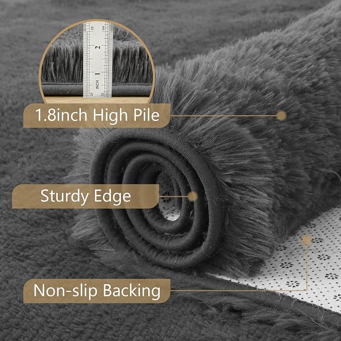 Noahas 4x6 Dark Grey Fluffy Soft Area Rug Non-Slip - Image 6