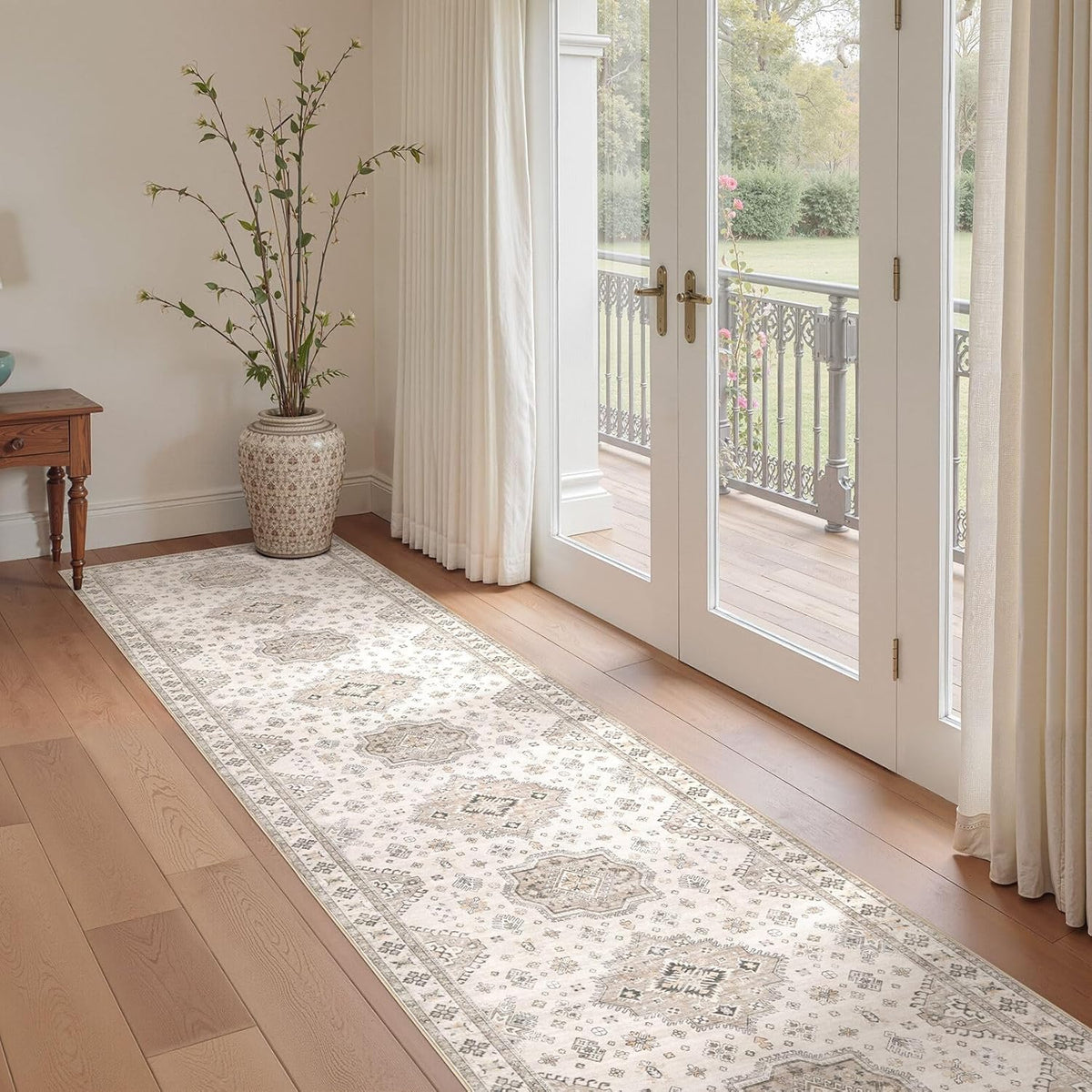 Washable 2.6x14 Runner Rug - Area Rugs Neutral Vintage Distressed Floral Farmhouse Boho Large Soft Floor Rug Indoor Carpet for Hallway Entryway Home - Beige Brown