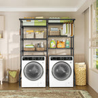 Ulif U13 Medium Over Washer and Dryer Storage Shelves, 6 Tiers Laundry Room Standing Shelf with 2 Hanger Rods, Space Saver Clothes Drying Rack, 57.8" W x 22" D x 77.4" H, Black