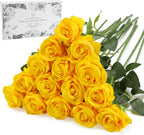 Yellow Fake Roses Artificial Flowers - 16 Pcs Fake Artificial Roses Silk Flowers with Stems for Home Wedding Hotel Office Centerpiece Decor