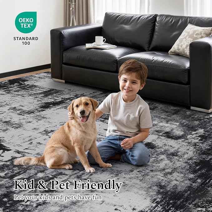 Rugflix 10x14 Area Rugs for Living Room, Washable Black Grey Dark Large Rug | - Image 6