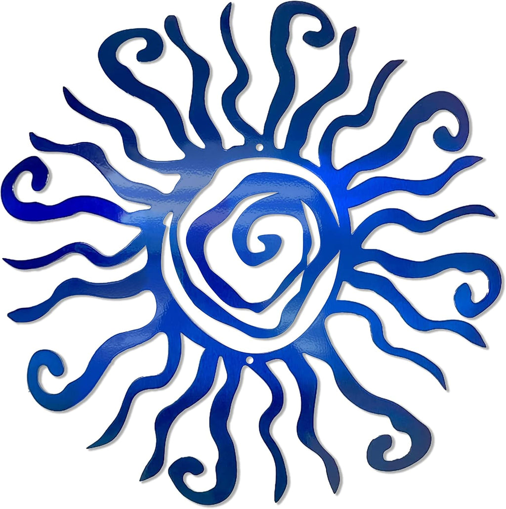 Riverside Designs Wacky Sun Metal Wall Art Indoor/Outdoor Decor - 24" Blue Rust Proof Wall Sculpture - Made in USA - Ideal for Bedroom, Garden, Home, Patio and Farmhouse