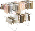 SONGMICS Clothes Drying Rack, Foldable 2-Level Laundry Drying Rack, Free-Standing Laundry Airer, with Height-Adjustable Wings, 33 Drying Rails, Sock Clips, White and Pink ULLR053P01V1