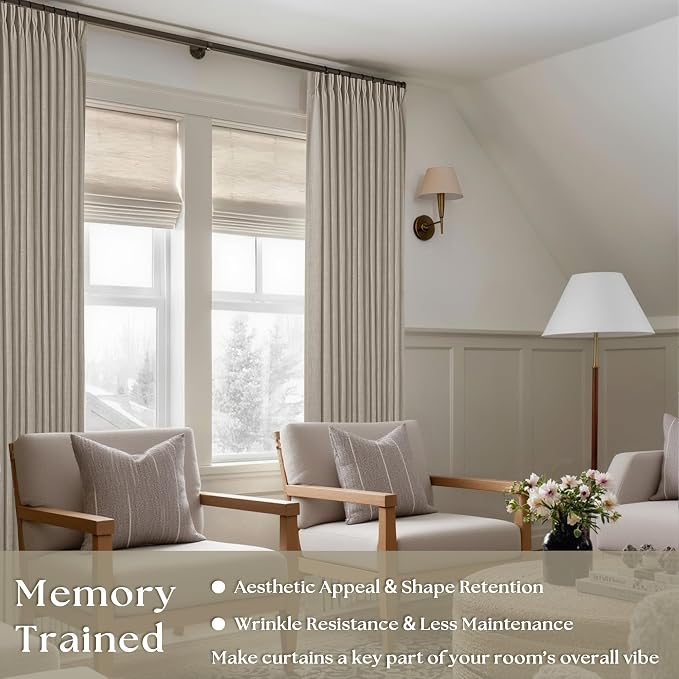 102 Inch Long Curtains Pinch Pleat Linen Curtains Burlywood Birch | Tan Brown - Image 2