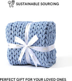 YnM Chunky Throw Blanket, Medium-Weight, Hand Knitted, Skin Friendly, Ventilated and Breathable, Machine Washable, Home Décor Piece for Couch, Sofa and Bed (Cerulean Blue, 40x50 Inch)