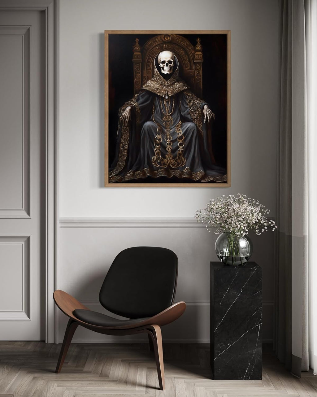 Skull King Poster Art Print, Halloween Scary Vintage Wall Art Academia Spooky Painting Decoration for Horror Prints, Gothic Posters Bedroom Decor 89 (Skull King 1, 8 x 10 inches, Wood Frame)