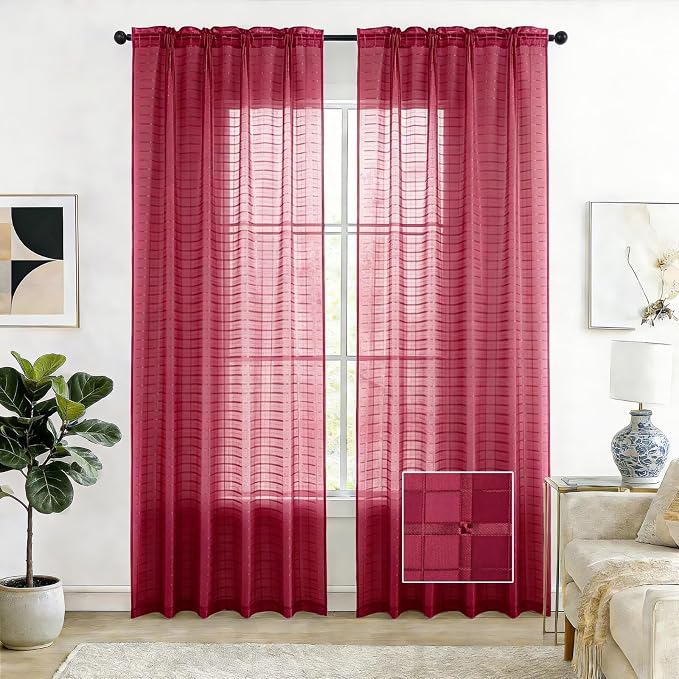 SpaceDresser Check Sheer Curtains 45 Inches Long by SpaceDresser