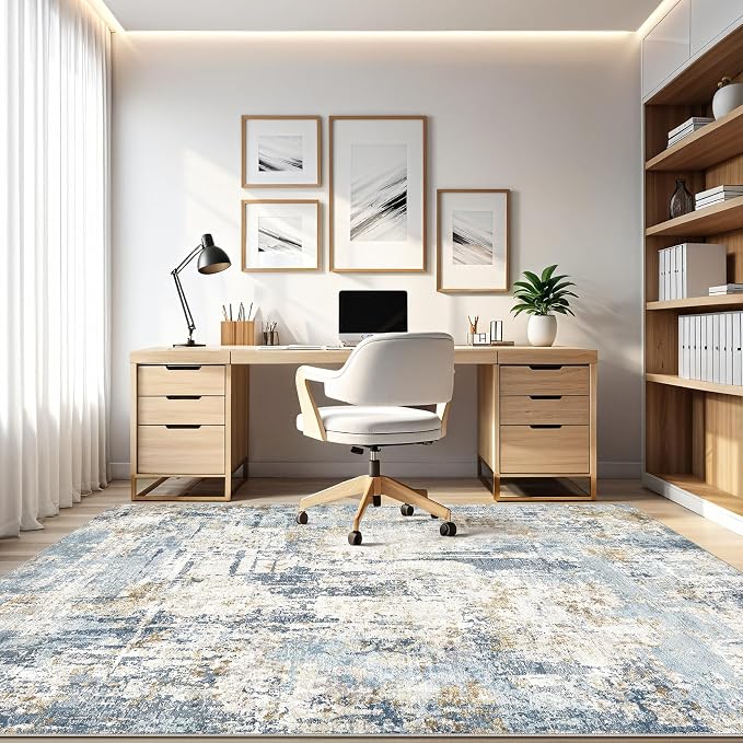 LOONGRUG 4x6 Area Rug Machine Washable Neutral Modern Abstract Rugs Blue | Soft - Image 8