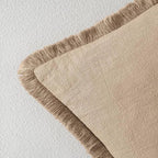 MIULEE Boho Linen Fringe Decorative Throw Pillow Covers Camel 18x18 | Set of 2 - Image 3