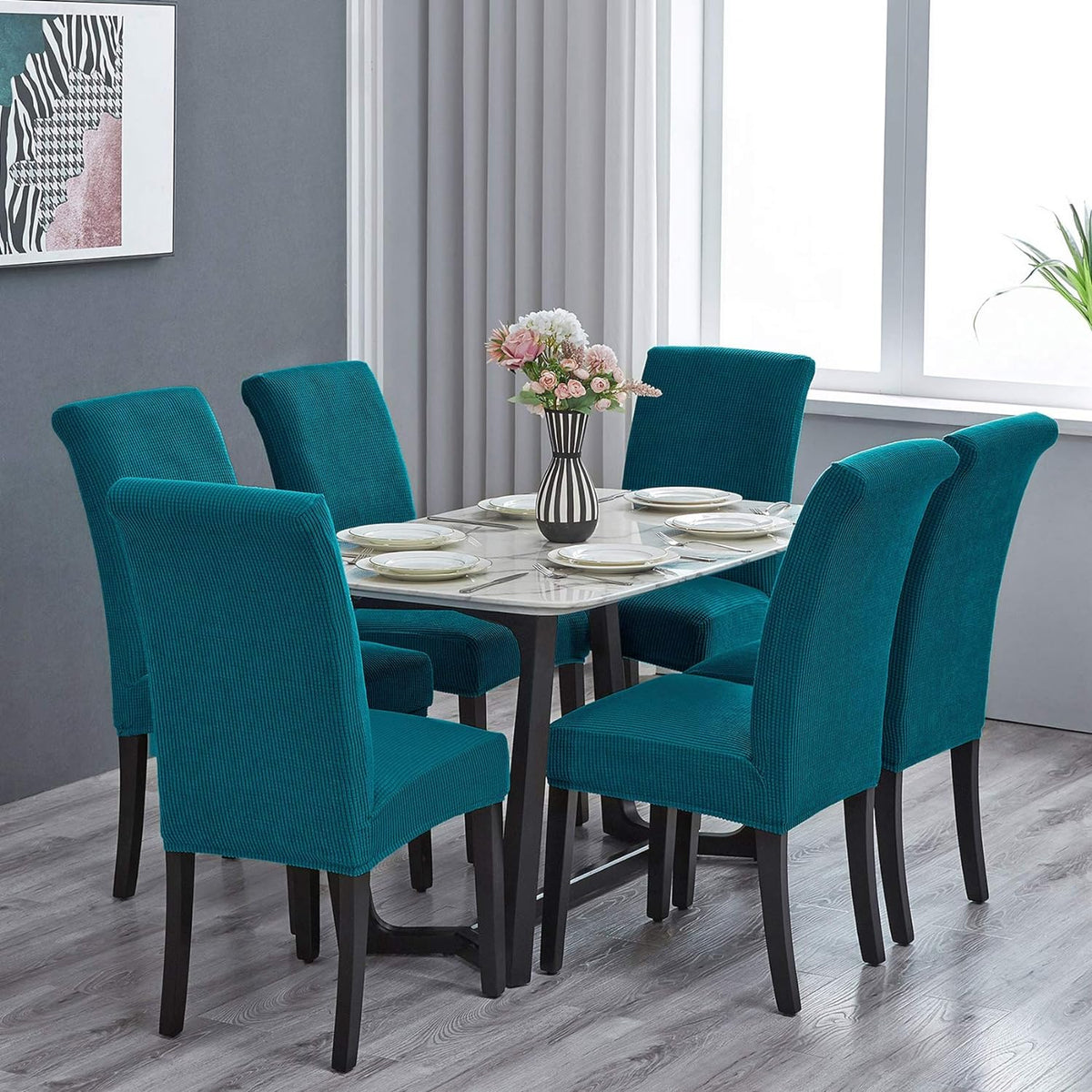 Howhic Stretch Chair Covers for Dining Room Set of 2, Removable Washable Dining Room Chair Covers, Dining Chair Slipcovers Seat Protector, Great Home Decor and Banquet Upholstery (Teal, 2 Pack)