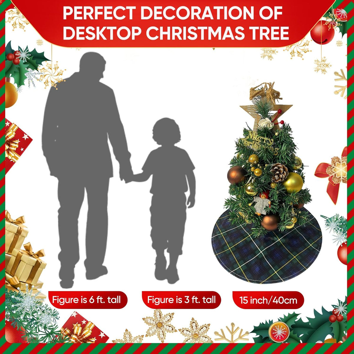 Mini Christmas Tree Skirt 15 Inch – Campbell Clan Tartan Navy Blue and Green Plaid Tree Mat for Small, Pencil, or Desktop Xmas Trees, Scottish Holiday Decor for Desk, Office, Shelf, or Compact Space