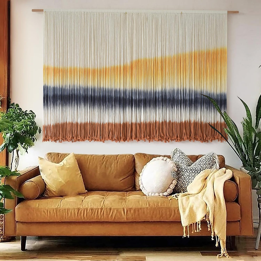 Flber Macrame Wall Hanging Extra Large Dip-Dyed Coastal Tapestry Boho Wall Decor for Living Room Bedroom Above Couch 57" W x 35" L