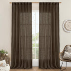 95 Inches Long Linen Curtains for Living Room, Semi Sheer Panels | Rod Pocket by LAMIT