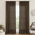 Dark Brown Sheer Linen Curtains 2 Panels Set Light Filtering Panels | 102 inch by LAMIT