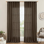 Dark Brown Sheer Linen Curtains 2 Panels Set Light Filtering Panels | 102 inch by LAMIT