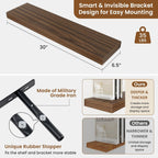 fuqing Floating Shelves for Wall, Bathroom Shelf Wall Mounted for Storage, Shelves with Invisible Bracket for Bedroom, Kitchen, Living Room, Farmhouse Small Book Shelf, 30 Inch Set of 2, Walnut