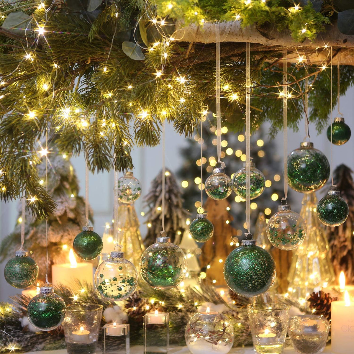 Sea Team Shatterproof Clear Plastic Christmas Ball Ornaments Decorative Xmas Balls Baubles Set with Stuffed Delicate Decorations (80mm/3.15 inch 20-Pack, Green)