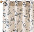 Blue Vintage Floral Linen Curtains Farmhouse 38W X 84L 2 Panels | Elisa Series by Lazzzy